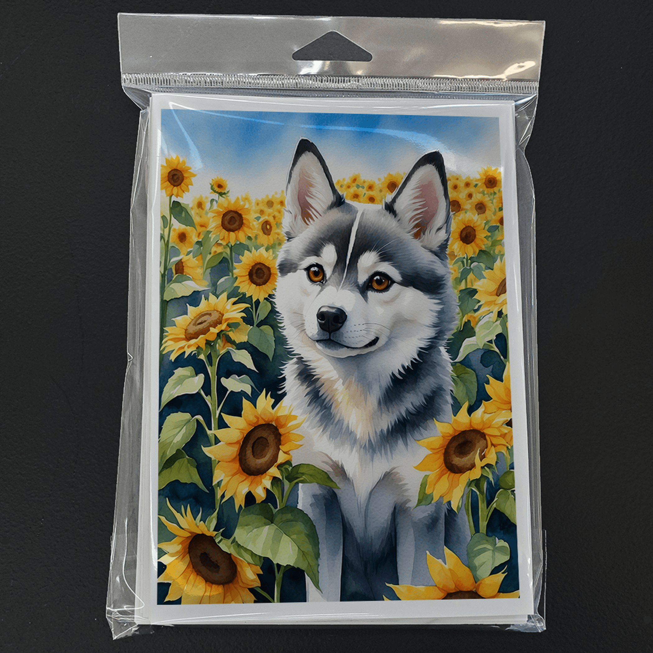 Alaskan Klee Kai in Sunflowers Greeting Cards Pack of 8 Caroline's Treasures