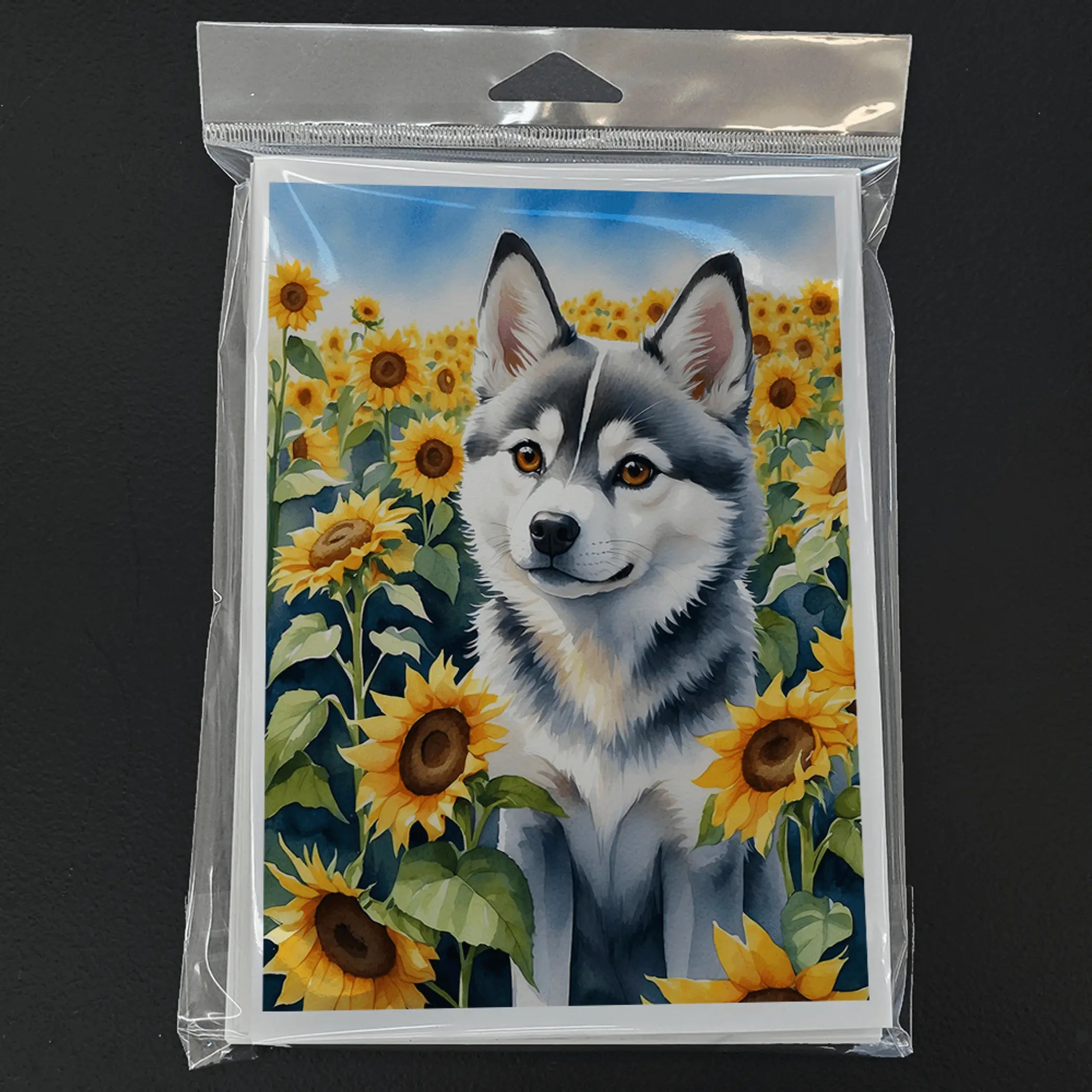 Alaskan Klee Kai in Sunflowers Greeting Cards Pack of 8 Caroline's Treasures