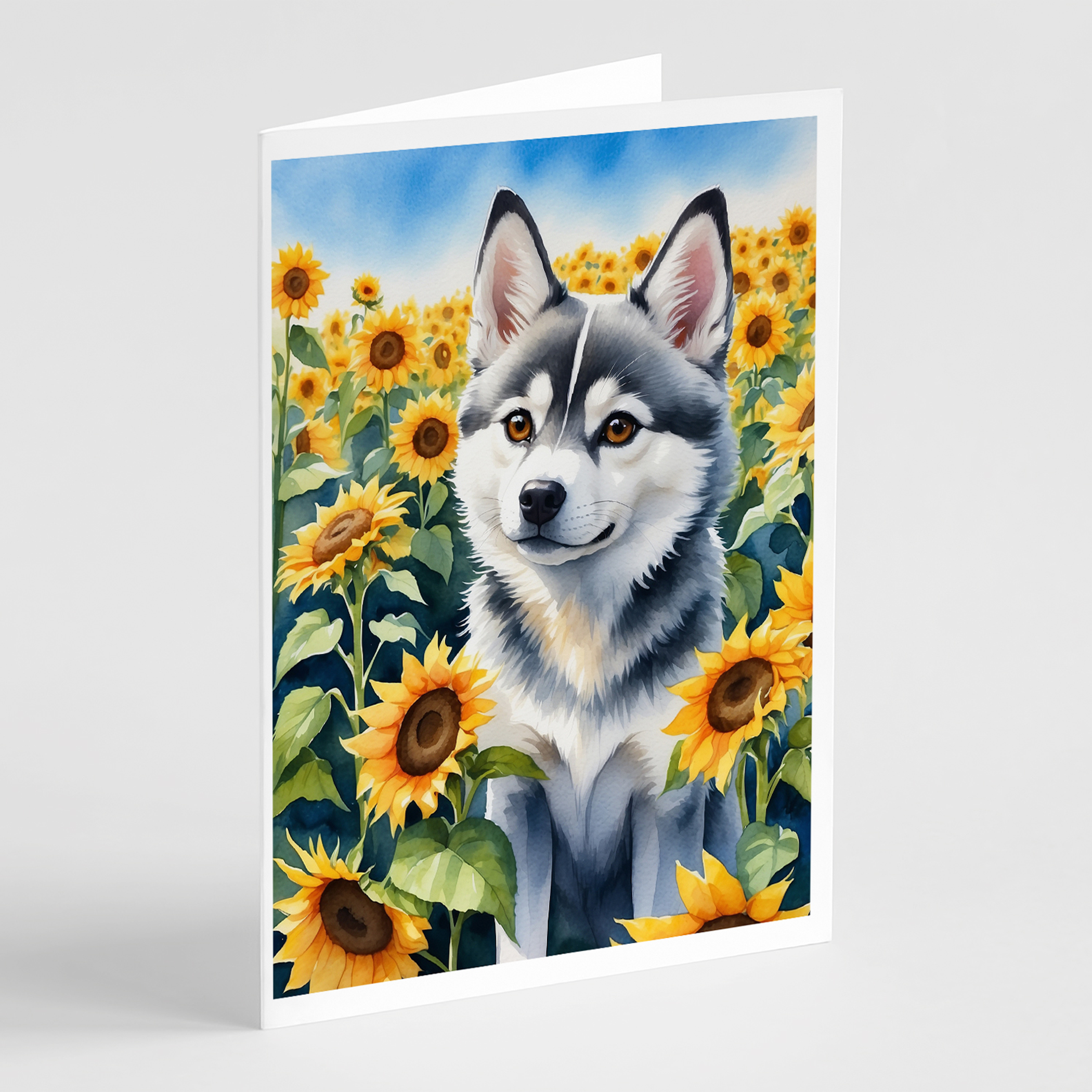 Alaskan Klee Kai in Sunflowers Greeting Cards Pack of 8 Caroline's Treasures