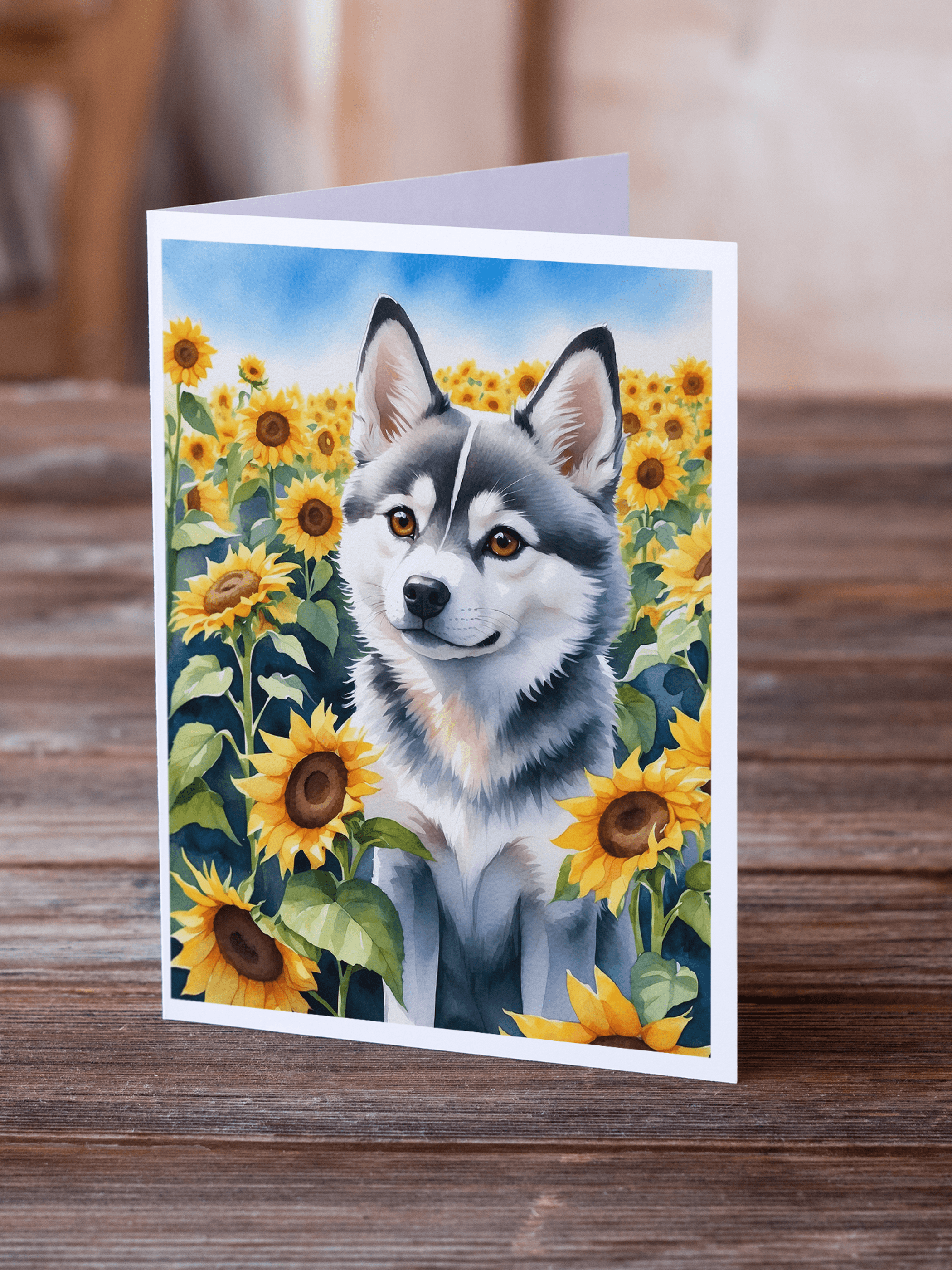Alaskan Klee Kai in Sunflowers Greeting Cards Pack of 8 Caroline's Treasures