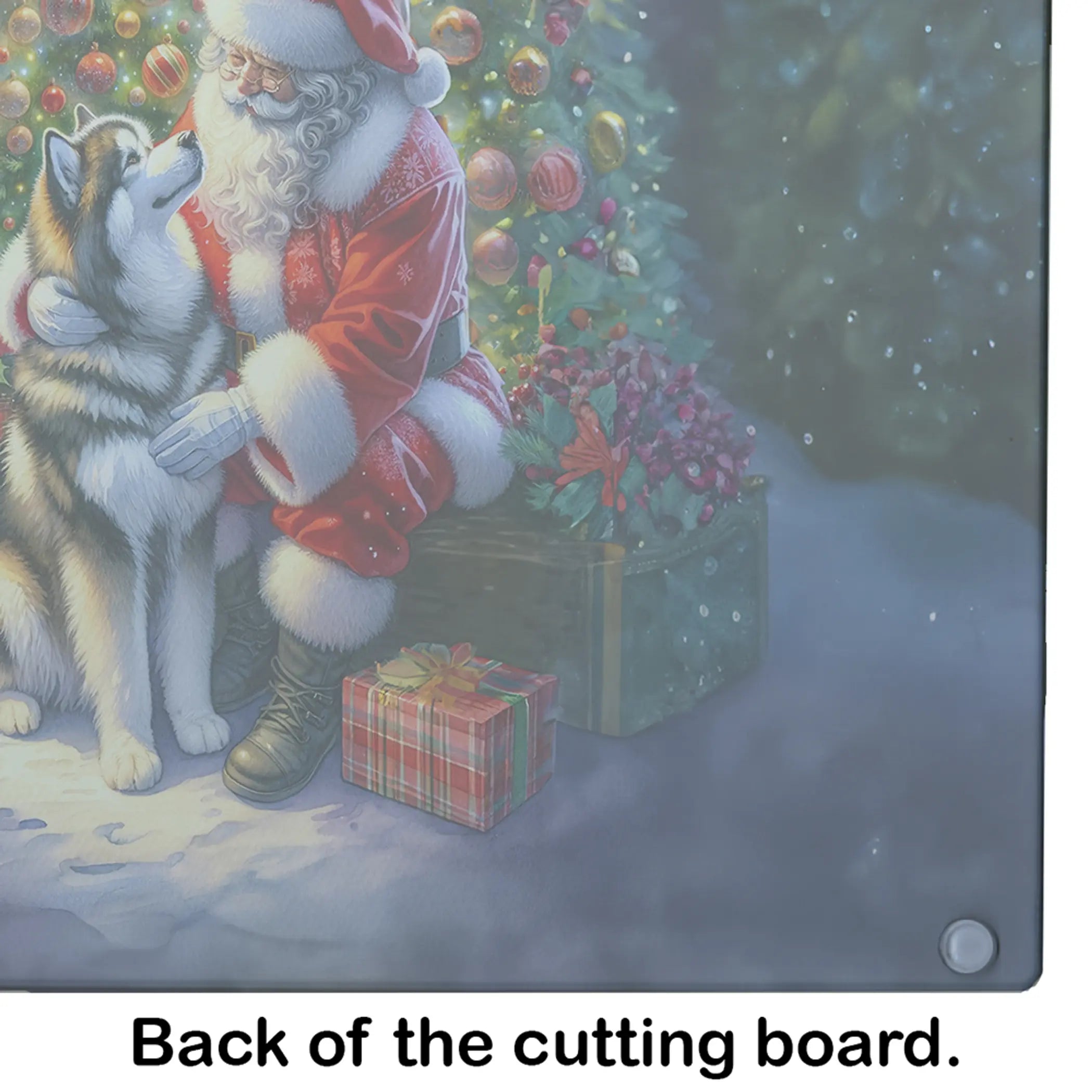 Alaskan Malamute and Santa Claus Glass Cutting Board Caroline's Treasures