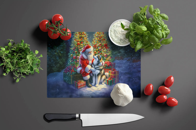 Alaskan Malamute and Santa Claus Glass Cutting Board Caroline's Treasures