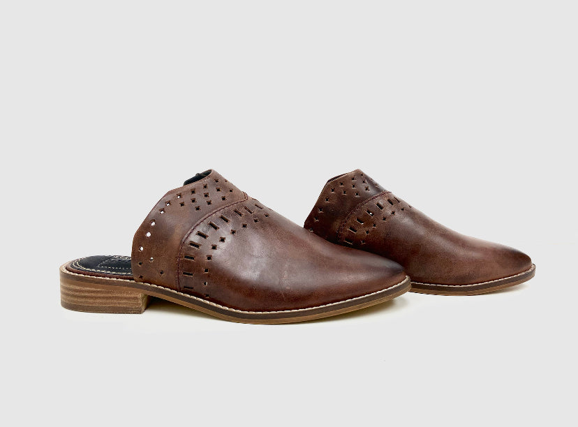 Ali Brown Pointed Mules Oobash