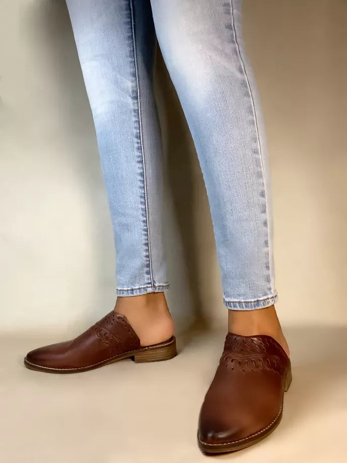 Ali Brown Pointed Mules Oobash