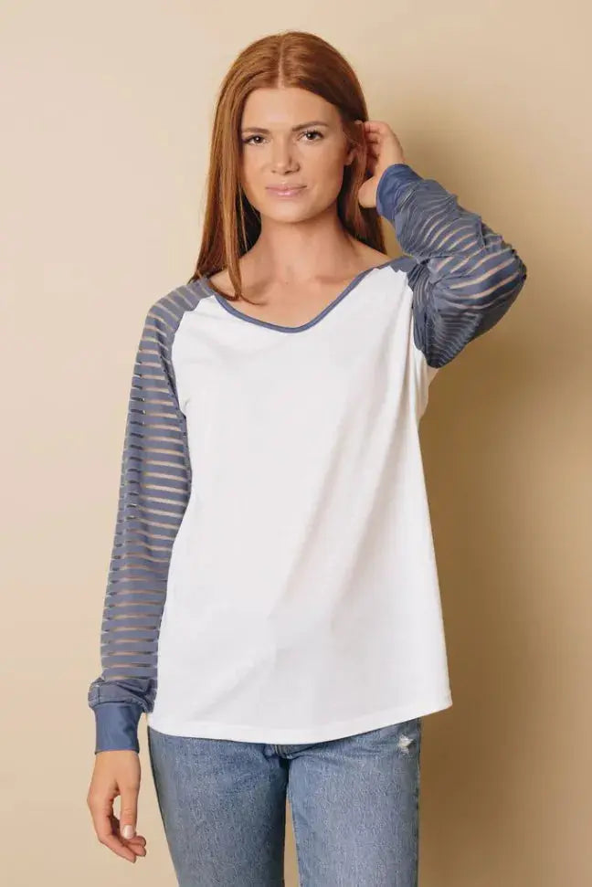 Alisa Patchwork Mesh Long Sleeve Top Stay Warm in Style