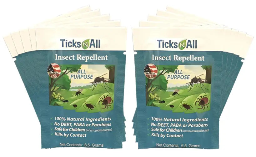 All Natural All Purpose Insect Repellent Wipes (10 count.) Ticks-N-All