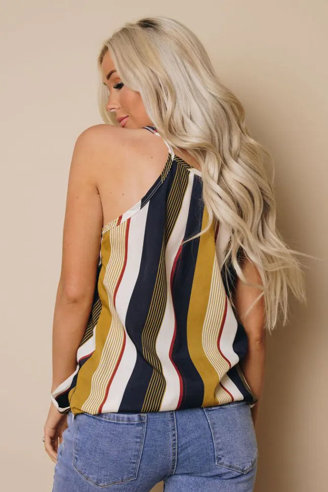 Ally Striped Draped Tank Stay Warm in Style