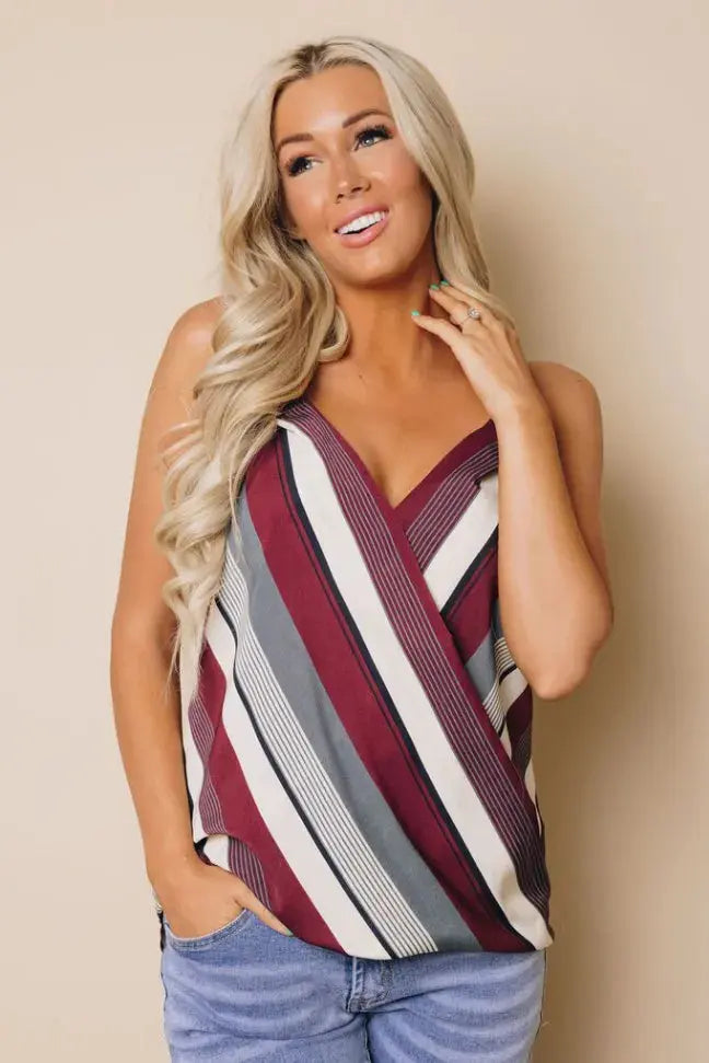 Ally Striped Draped Tank Stay Warm in Style