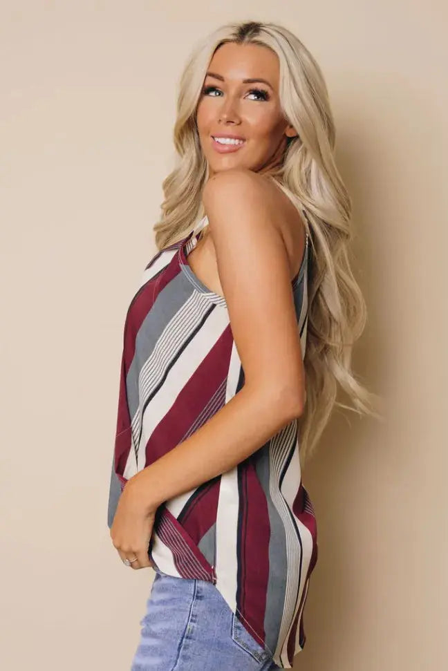 Ally Striped Draped Tank Stay Warm in Style