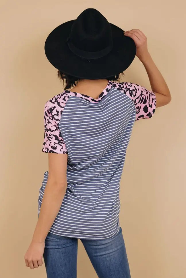 Always Ahead Leopard Stripe Tee Stay Warm in Style
