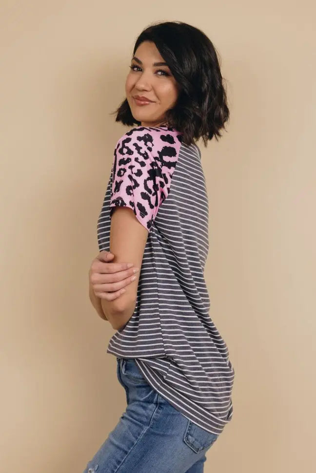 Always Ahead Leopard Stripe Tee Stay Warm in Style