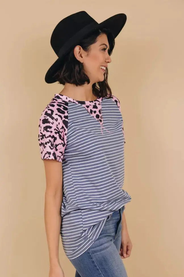 Always Ahead Leopard Stripe Tee Stay Warm in Style