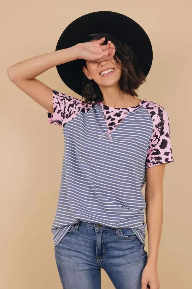Always Ahead Leopard Stripe Tee Stay Warm in Style