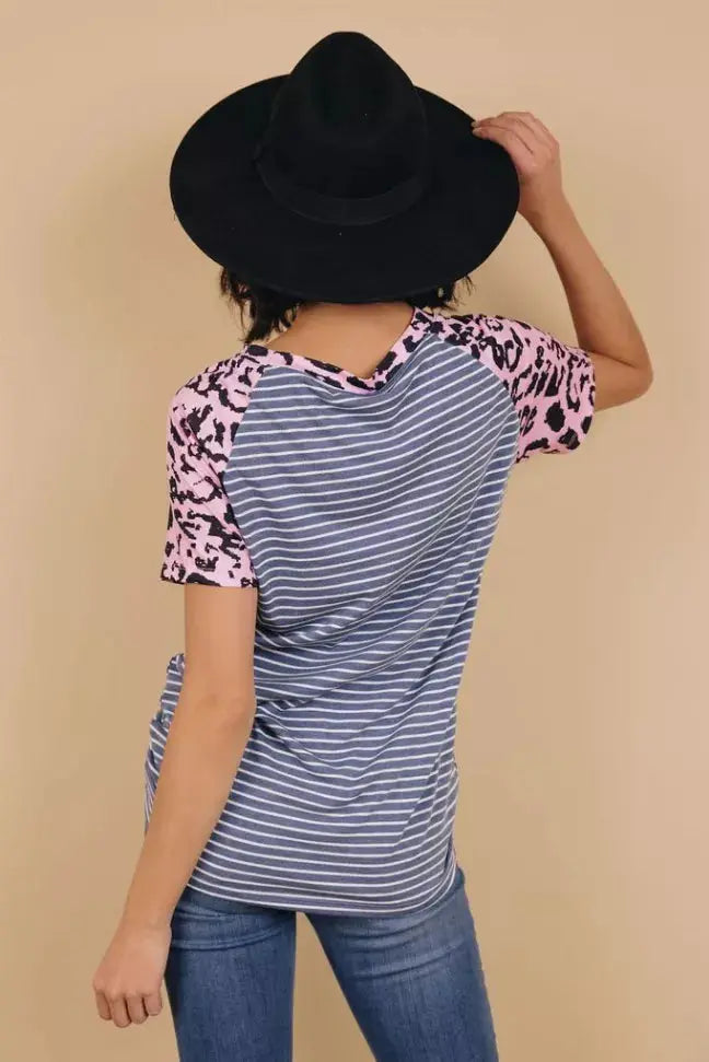 Always Ahead Leopard Stripe Tee Stay Warm in Style