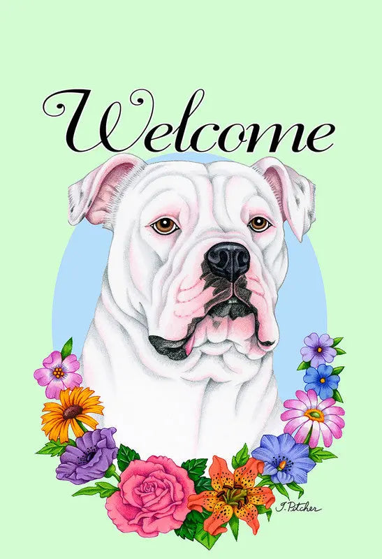 American Bulldog - Best of Breed Welcome Flowers Outdoor Flag Best of Breed