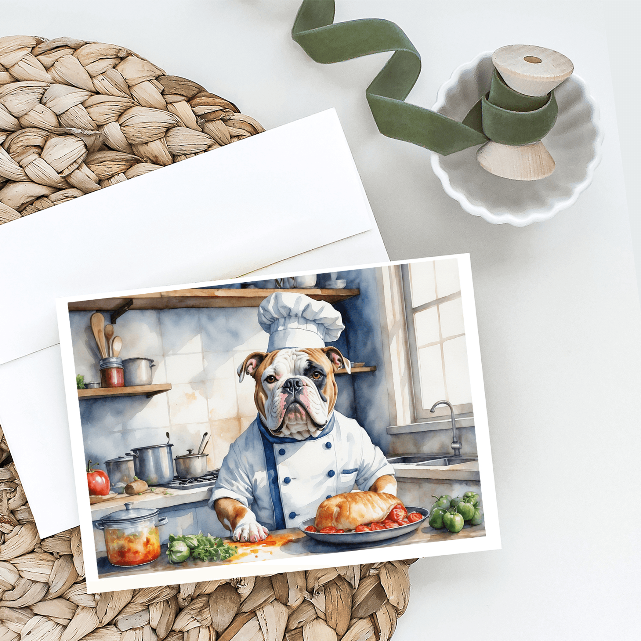 American Bulldog The Chef Greeting Cards Pack of 8 Caroline's Treasures