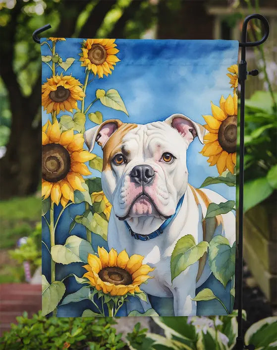 American Bulldog in Sunflowers Garden Flag Caroline's Treasures