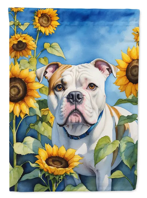 American Bulldog in Sunflowers Garden Flag Caroline's Treasures