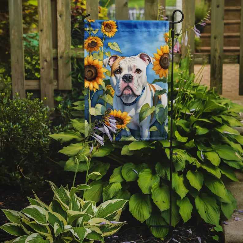 American Bulldog in Sunflowers Garden Flag Caroline's Treasures