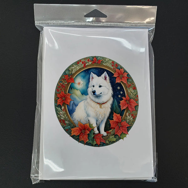American Eskimo Christmas Flowers Greeting Cards Pack of 8 Caroline's Treasures