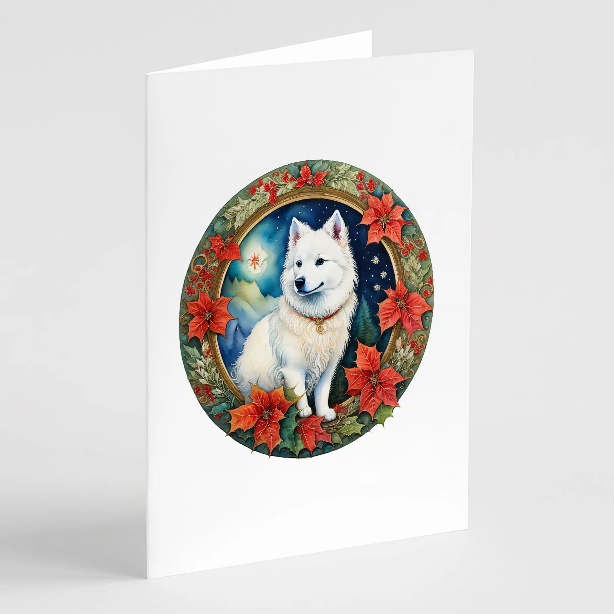 American Eskimo Christmas Flowers Greeting Cards Pack of 8 Caroline's Treasures