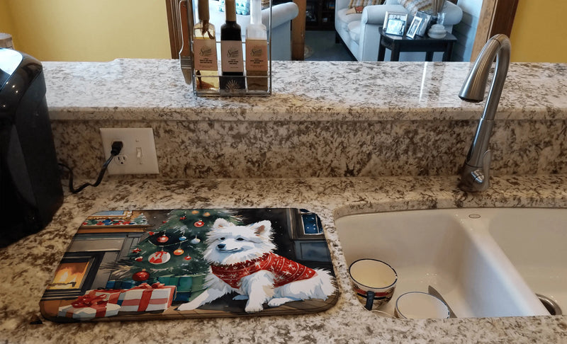 American Eskimo Cozy Christmas Dish Drying Mat Caroline's Treasures