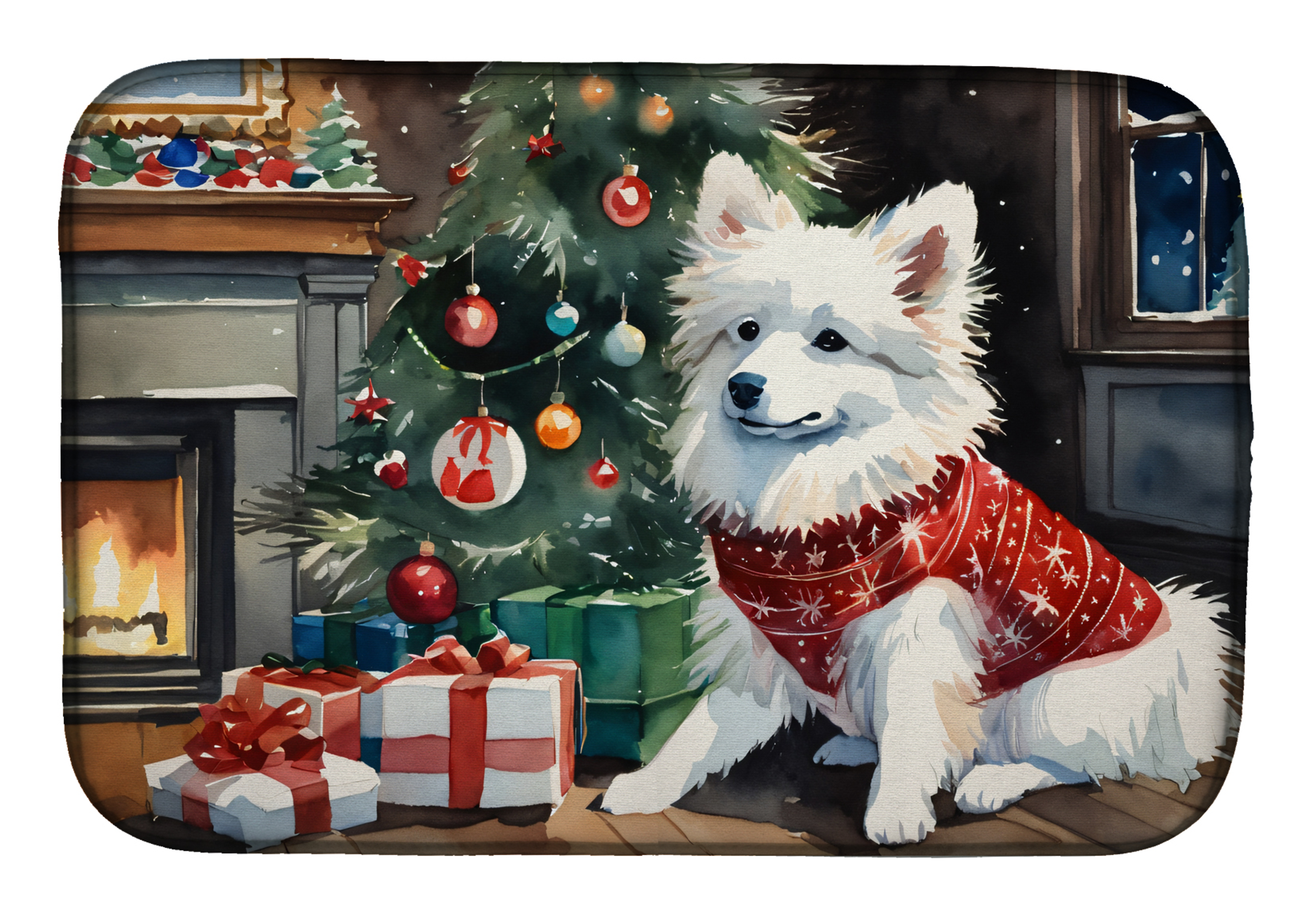 American Eskimo Cozy Christmas Dish Drying Mat Caroline's Treasures