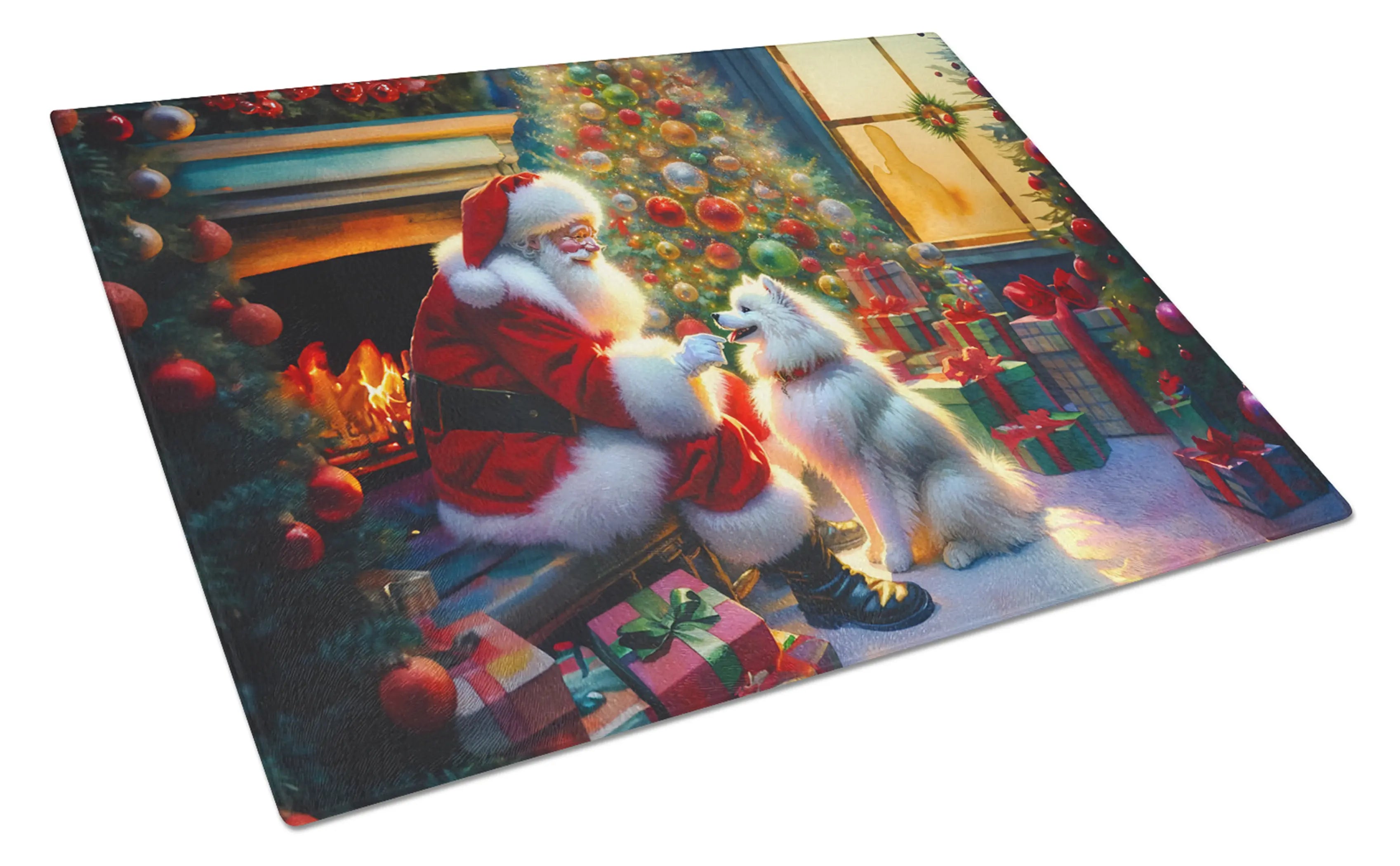 American Eskimo and Santa Claus Glass Cutting Board Caroline's Treasures