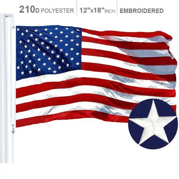 American Flag 210D Embroidered Polyester 12x18 Inch G128
