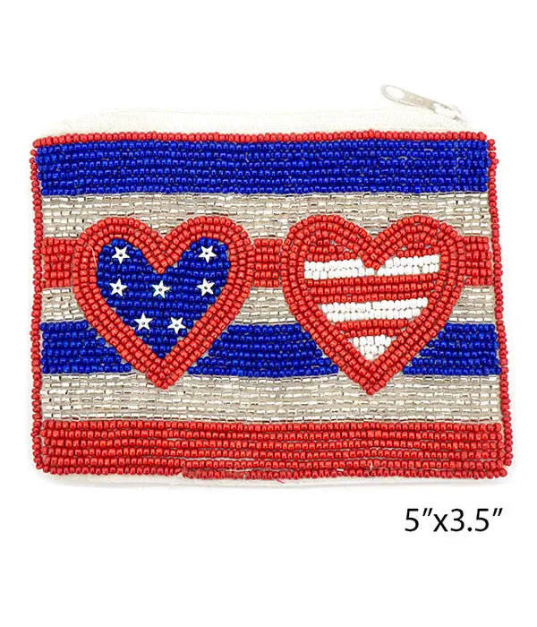American Flag Beaded Pouch with Hearts A Blonde and Her Bag