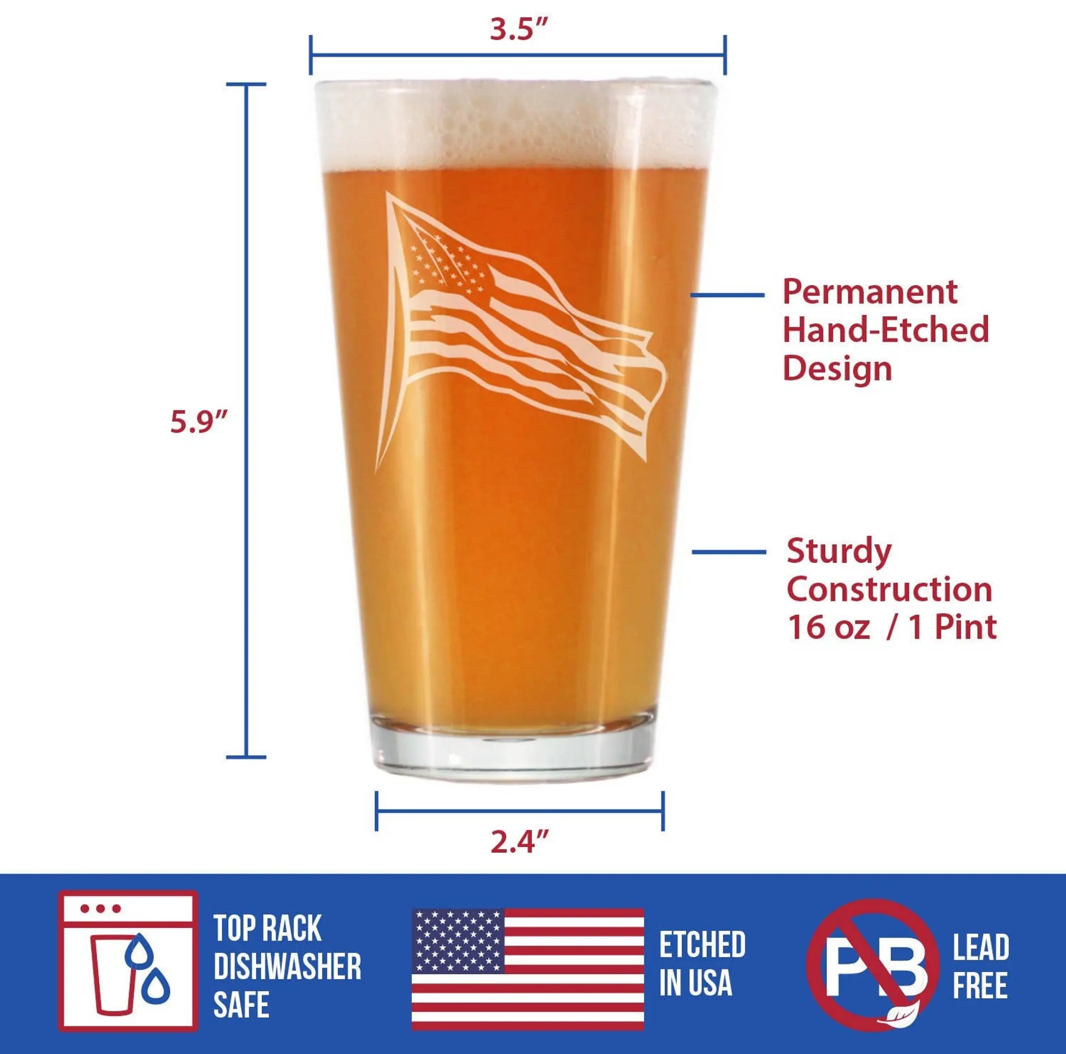 American Flag Pint Glass for Beer - Patriotic Gifts Bevvee