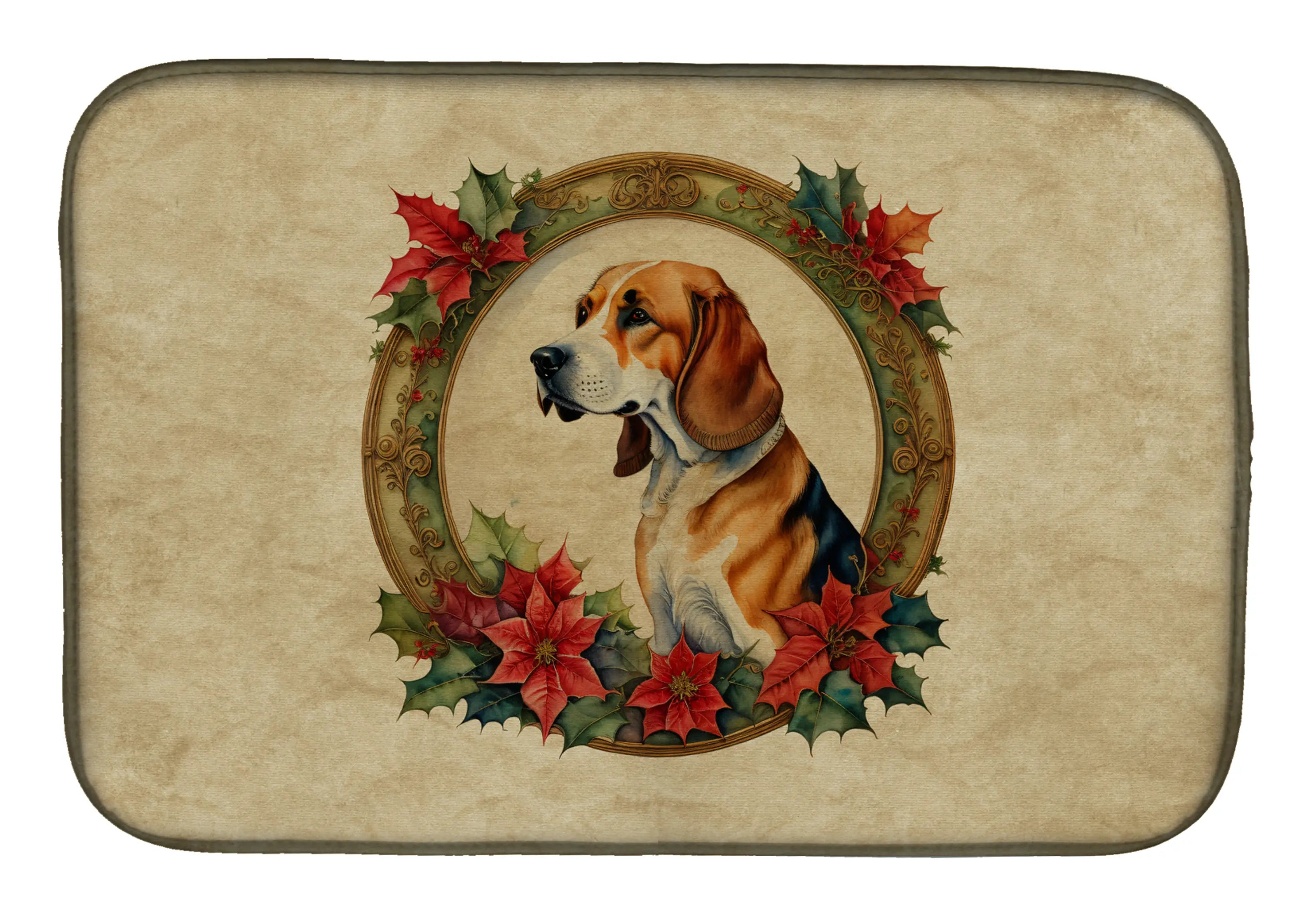 American Foxhound Christmas Flowers Dish Drying Mat Caroline's Treasures