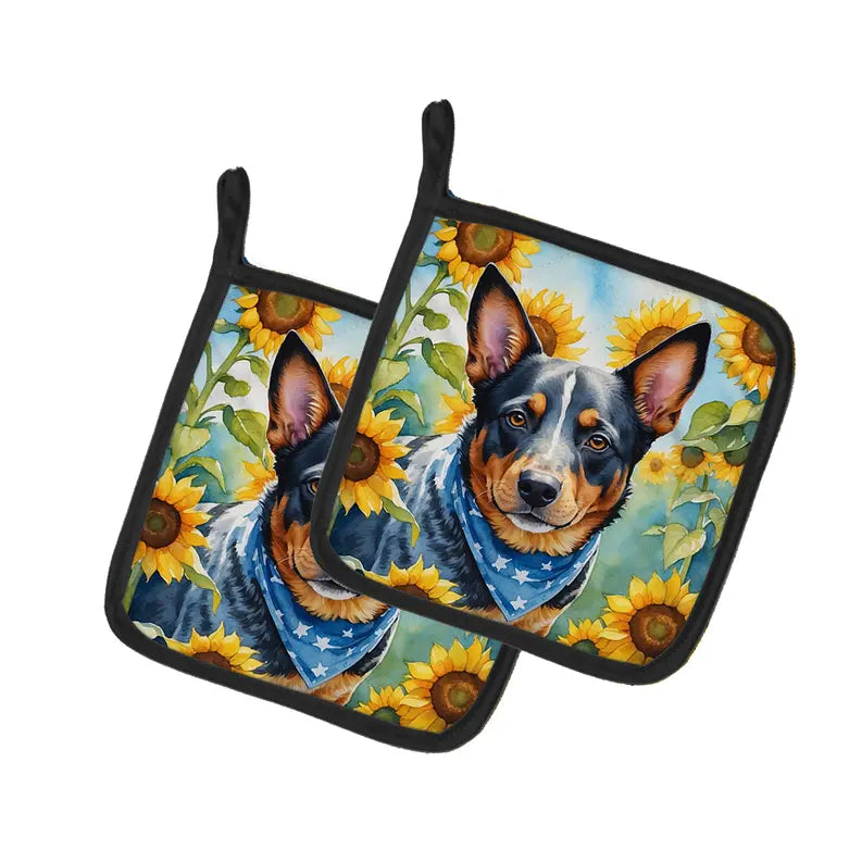 American Hairless Terrier in Sunflowers Pair of Pot Holders Caroline's Treasures