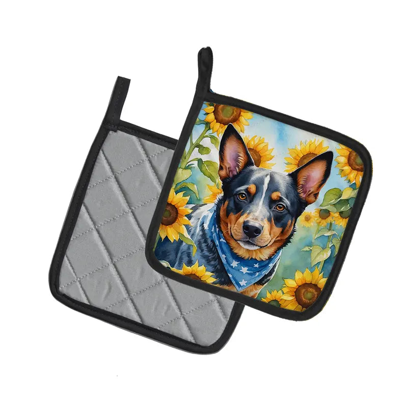 American Hairless Terrier in Sunflowers Pair of Pot Holders Caroline's Treasures