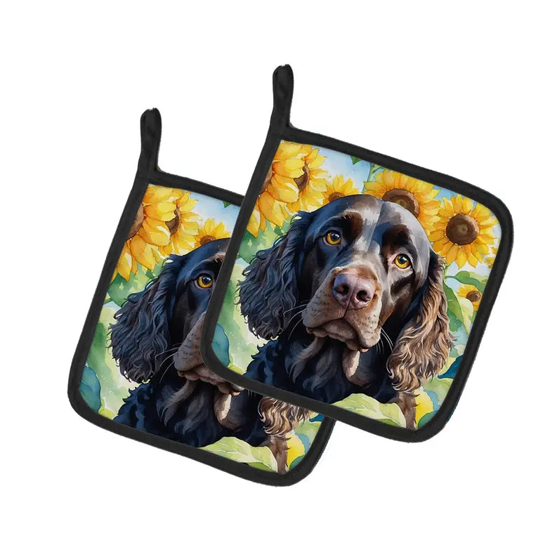 American Hairless Terrier in Sunflowers Pair of Pot Holders Caroline's Treasures