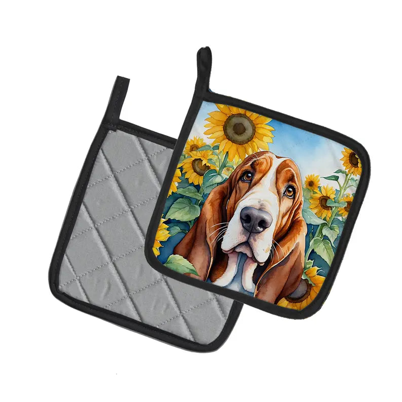 American Hairless Terrier in Sunflowers Pair of Pot Holders Caroline's Treasures