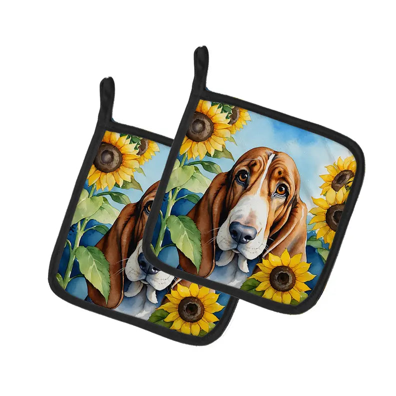 American Hairless Terrier in Sunflowers Pair of Pot Holders Caroline's Treasures