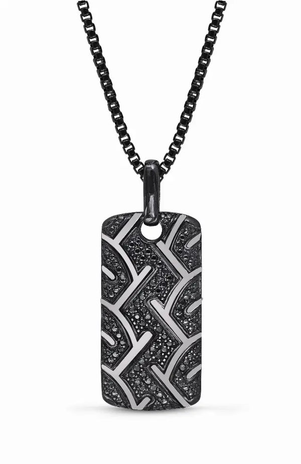 American Muscle Black Rhodium Plated Sterling Silver Tire Tread Black Diamond Tag Luv My Jewelry