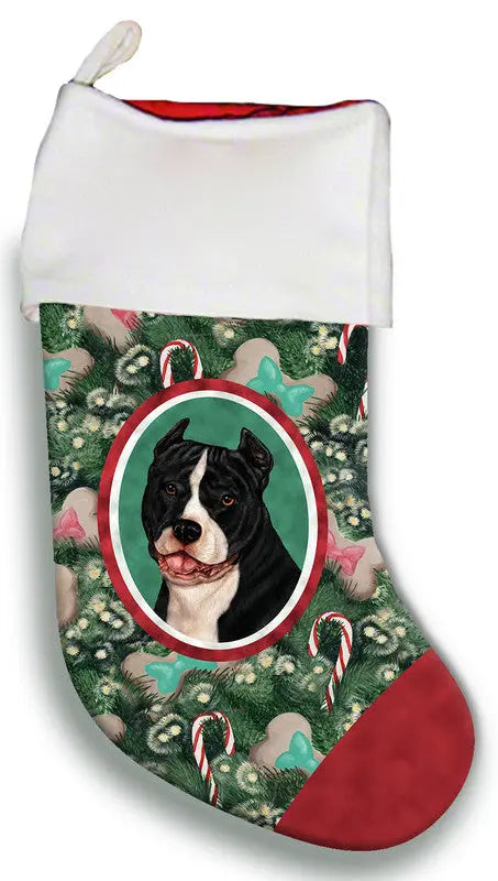 American Pit Bull Black/White - Best of Breed Christmas Stocking Best of Breed