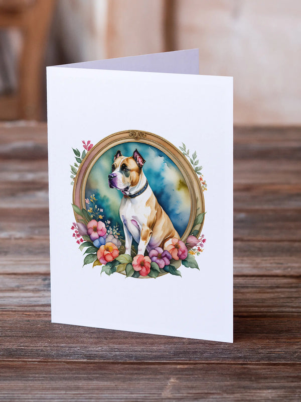 American Staffordshire Terrier and Flowers Greeting Cards Pack of 8 Caroline's Treasures