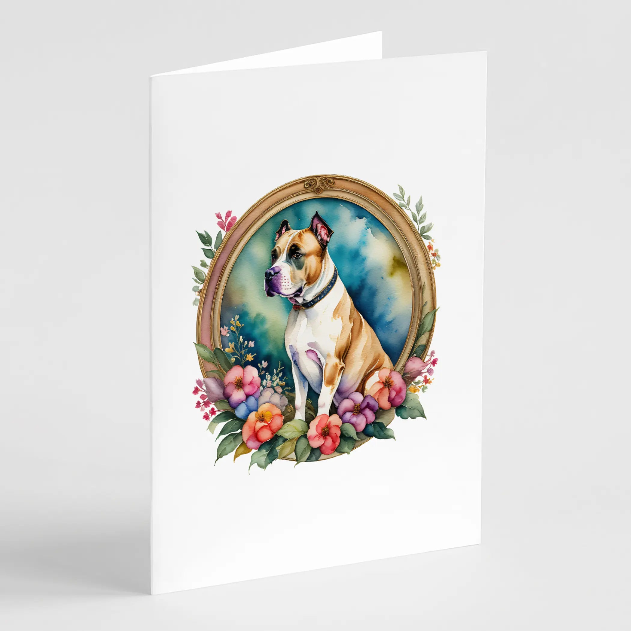 American Staffordshire Terrier and Flowers Greeting Cards Pack of 8 Caroline's Treasures