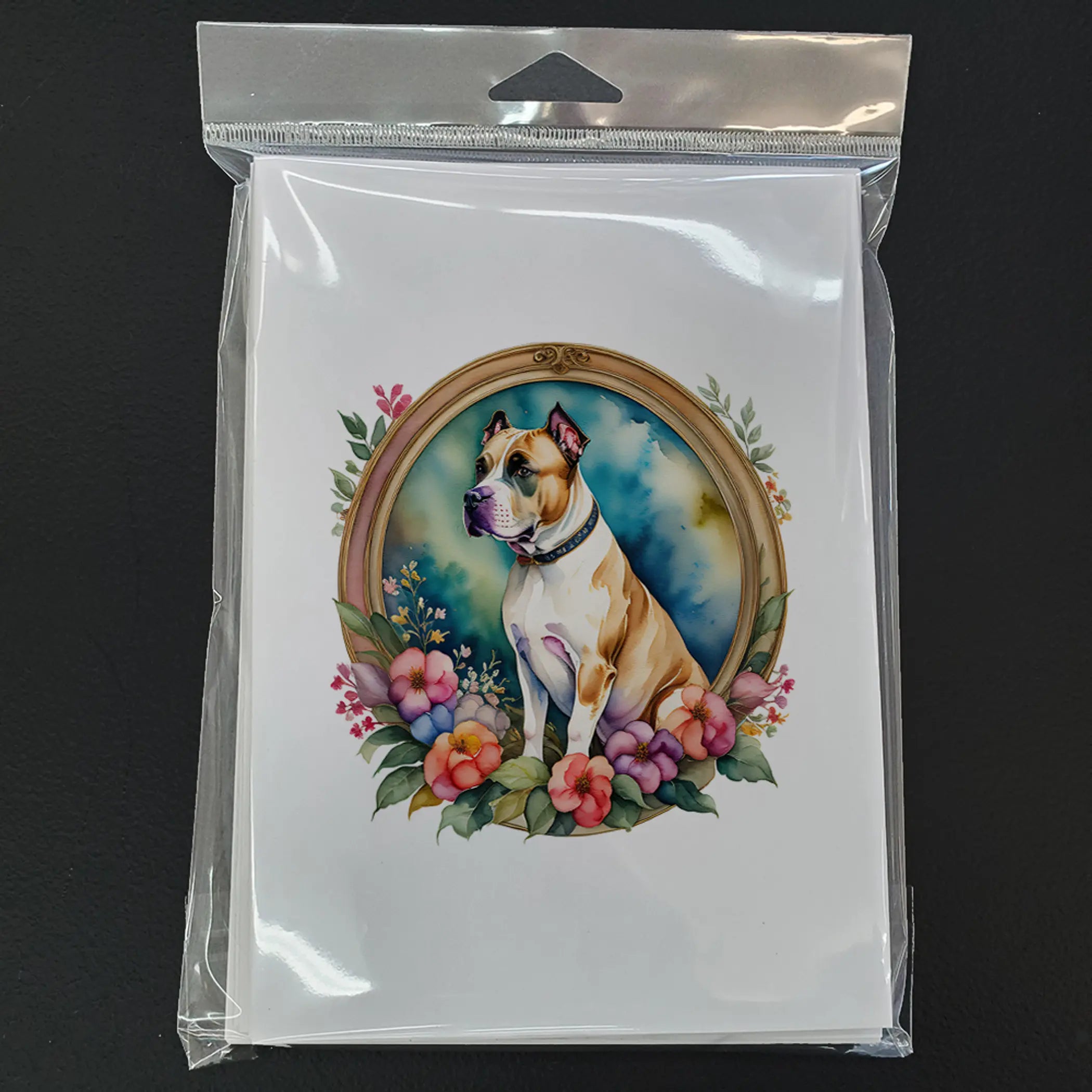 American Staffordshire Terrier and Flowers Greeting Cards Pack of 8 Caroline's Treasures