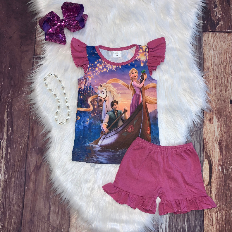 Amethyst Flutter Sleeve Tee & Ruffle Shorts Set Stella Bean Clothing