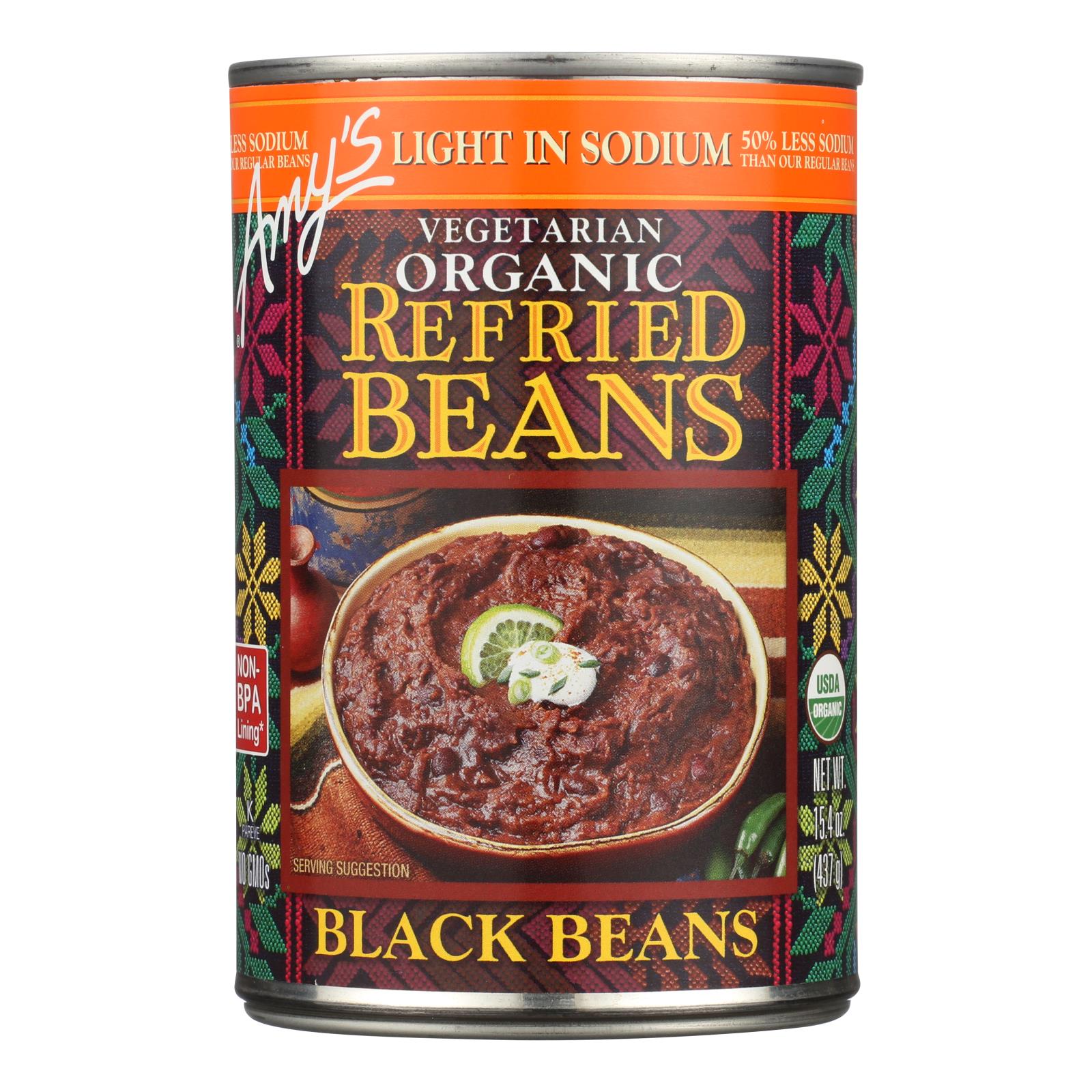 Amy's - Organic Light In Sodium Refried Black Beans - Case Of 12 - 15.4 Oz. Amy's