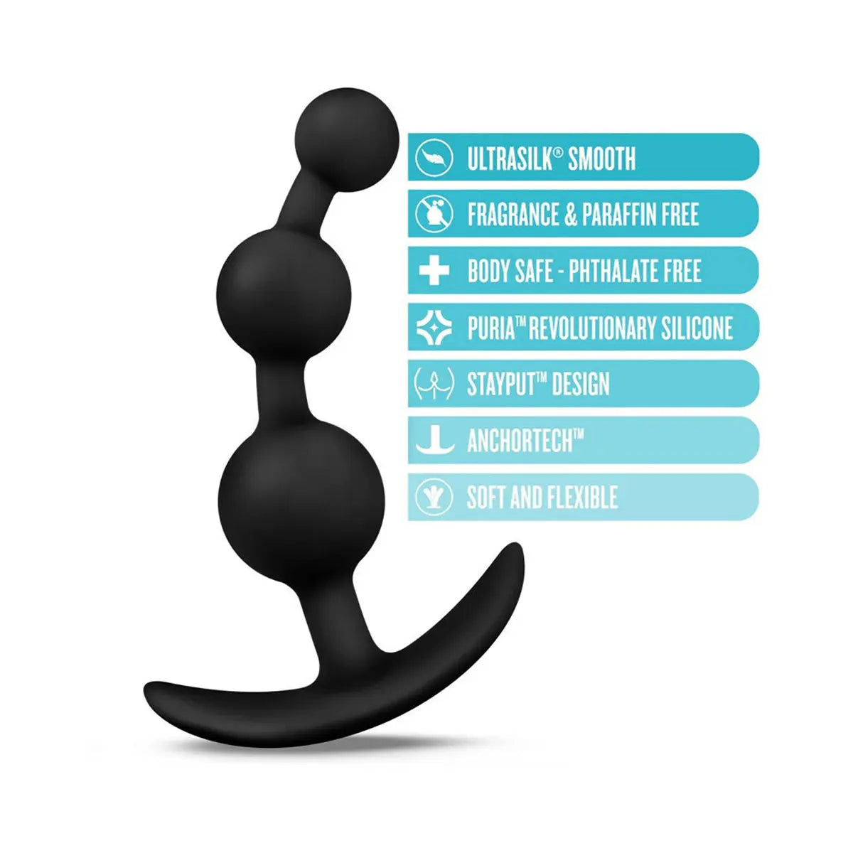 Anal Adventures Platinum Silicone Small Anal Beads Plug Black Blush