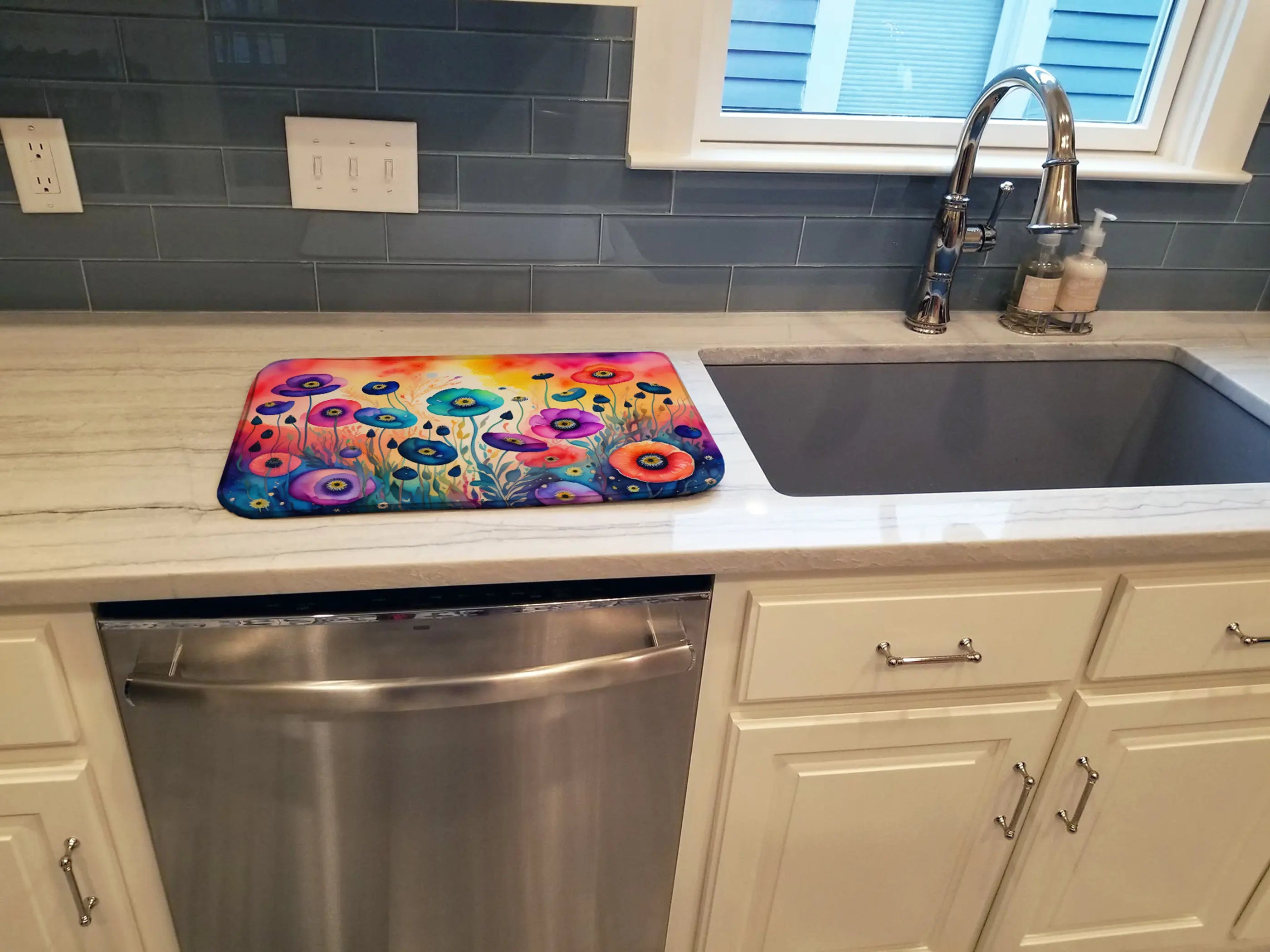 Anemones in Color Dish Drying Mat Caroline's Treasures