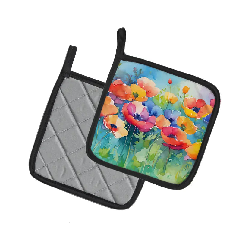 Anemones in Watercolor Pair of Pot Holders Caroline's Treasures