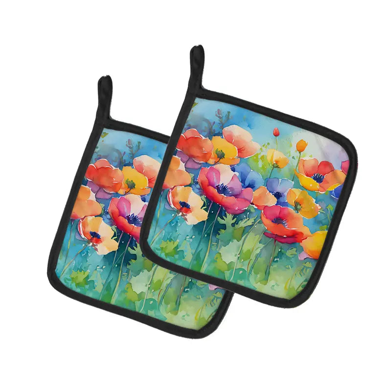 Anemones in Watercolor Pair of Pot Holders Caroline's Treasures