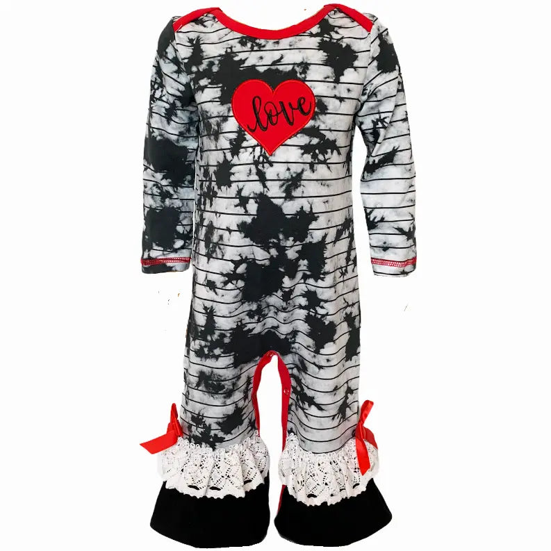 AnnLoren Baby Girls Tie Dye Heart Long Sleeve Romper Valentine's Day AnnLoren