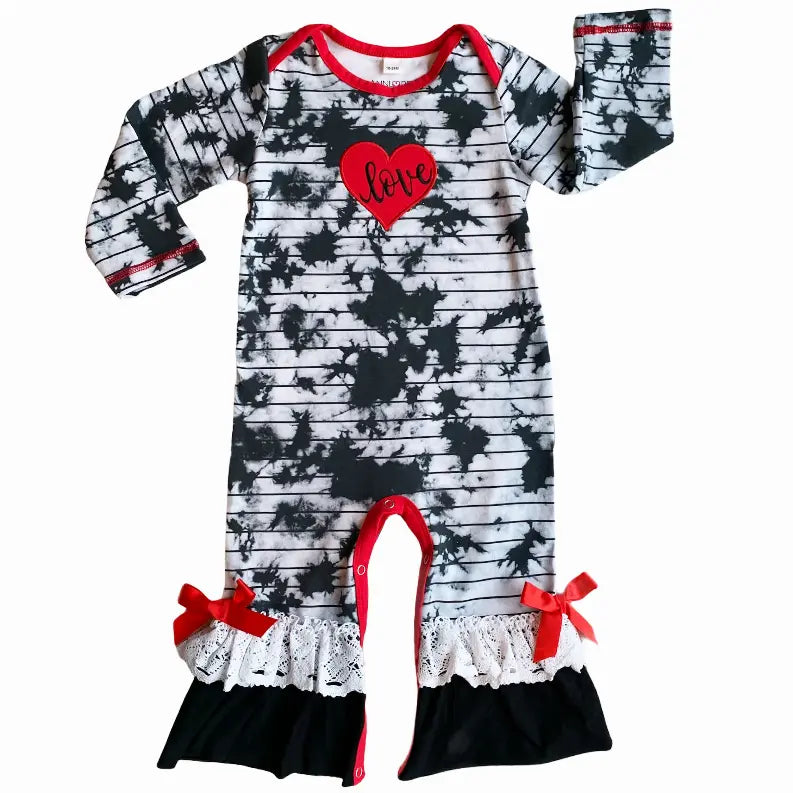 AnnLoren Baby Girls Tie Dye Heart Long Sleeve Romper Valentine's Day AnnLoren
